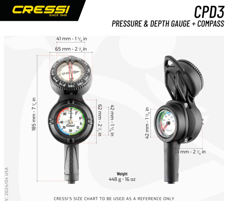 Cressi CONSOLE CPD3 PRES.+DEPTH GAUGE VALE 300 C WHITE+COMP. BAR - Image 5
