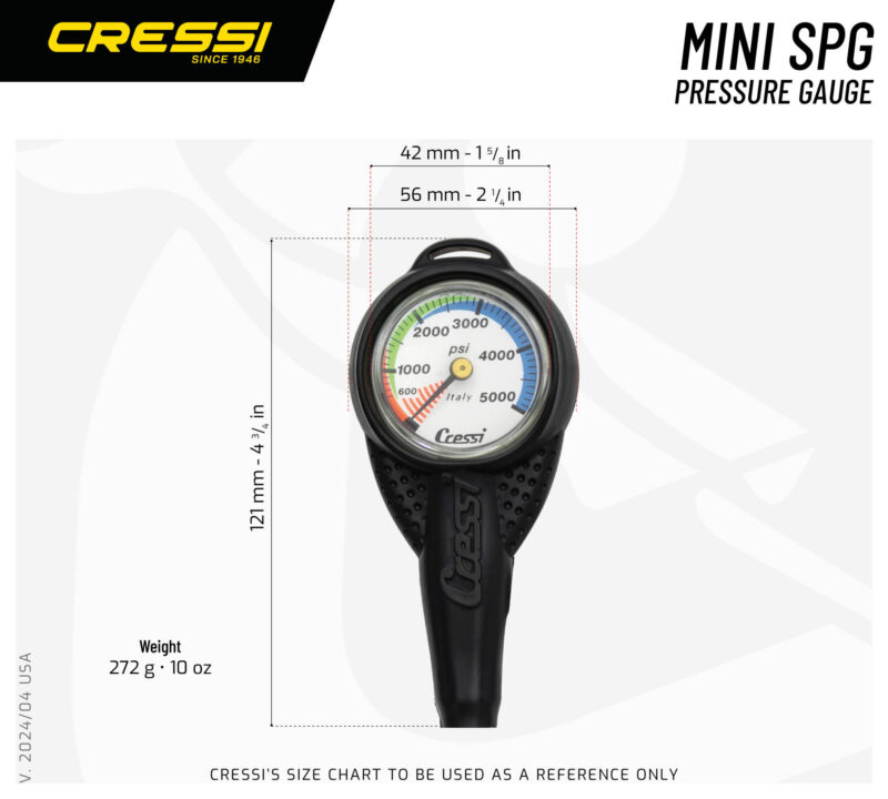 Cressi MINI SPG w/ RUBBER HOUSING VALE 300 C BLACK (BAR) - Image 3