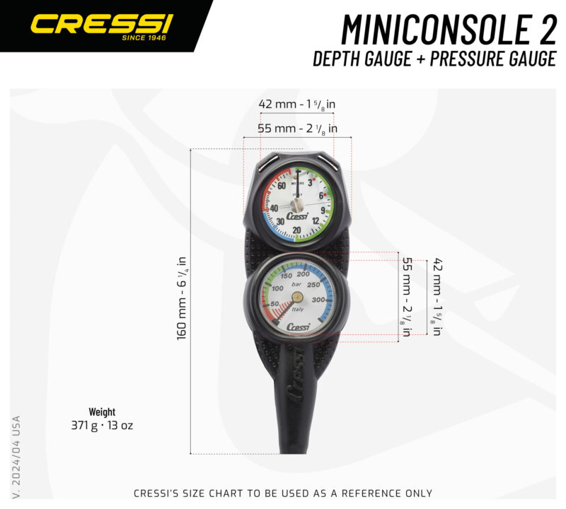 Cressi CONSOLE DP2 PRESSURE+DEPTH GAUGE VALE 300 C WHITE M/BAR - Image 3