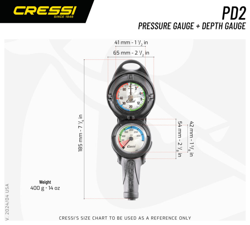 Cressi CONSOLE PD2 PRESSURE+DEPTH GAUGE VALE 300 C BLACK M/BAR - Image 5