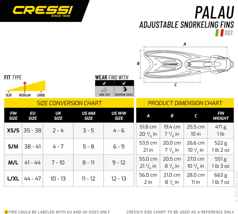Cressi PALAU FINS BLACK/YELLOW L/XL (44/47)