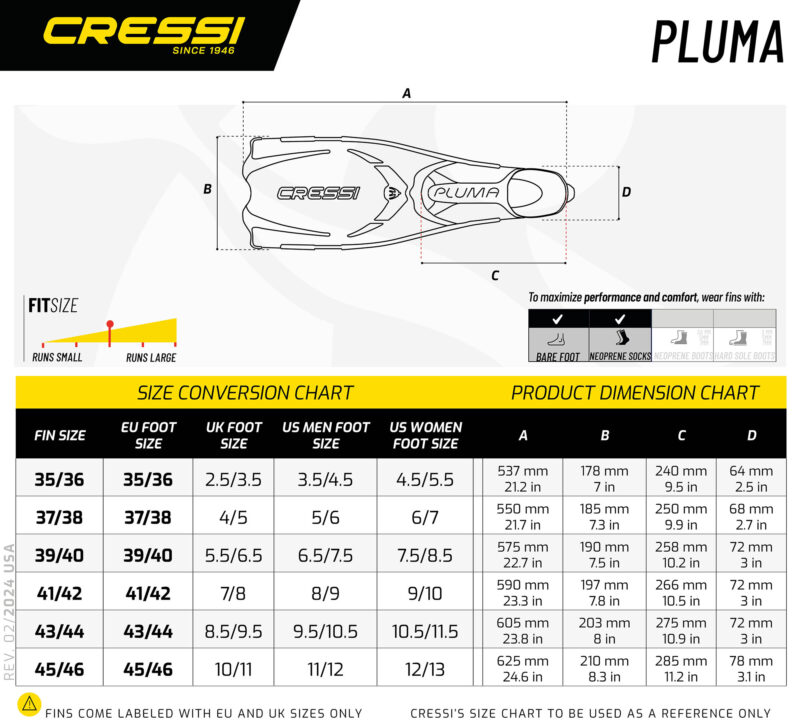Cressi PLUMA FINS BLACK/SILVER 43/44 (8.5/9.5)