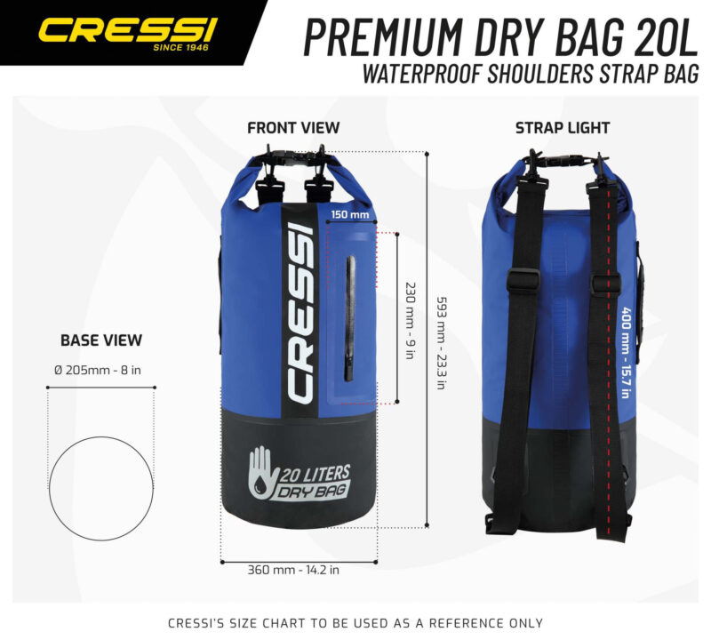Cressi DRY BAG PREMIUM 20L BI-COLOR BLACK LIGHT BLUE
