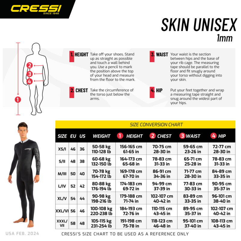 Cressi SKIN MAN MONOPIECE WETSUIT BLACK/BLUE 1mm M/3 - Image 13