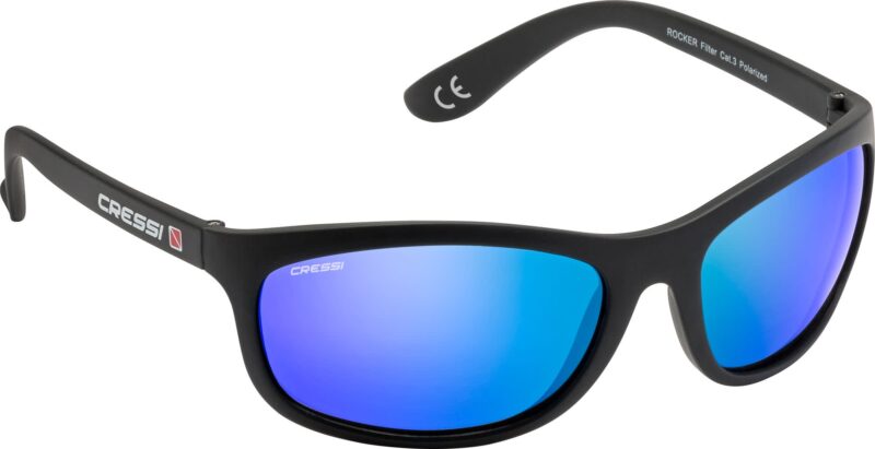 Cressi ROCKER FLOATING SUNGLASSES BLACK MIRRORED LENS BLUE