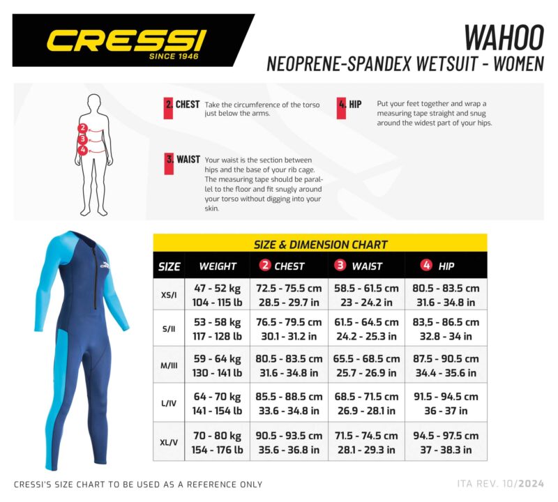 Cressi WAHOO LADY MONOPIECE WETSUIT BLUE/AZURE 2mm XS/1 - Image 10
