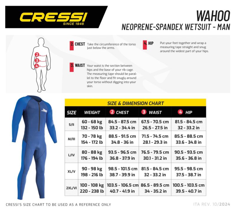 Cressi WAHOO MAN MONOPIECE WETSUIT BLUE/LIGHT BLUE 2mm L/4 - Image 10